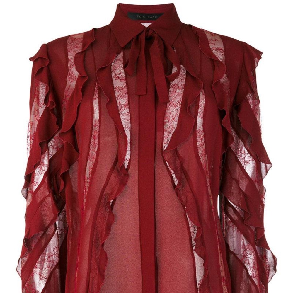ELIE SAAB Silk Sheer Stripes Frilled Blouse